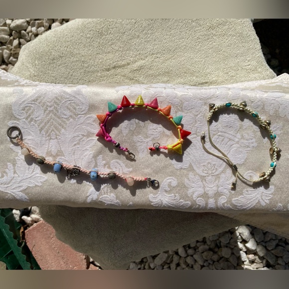 Beaded Macramé Braided String Bracelets set of 3 - Picture 6 of 6